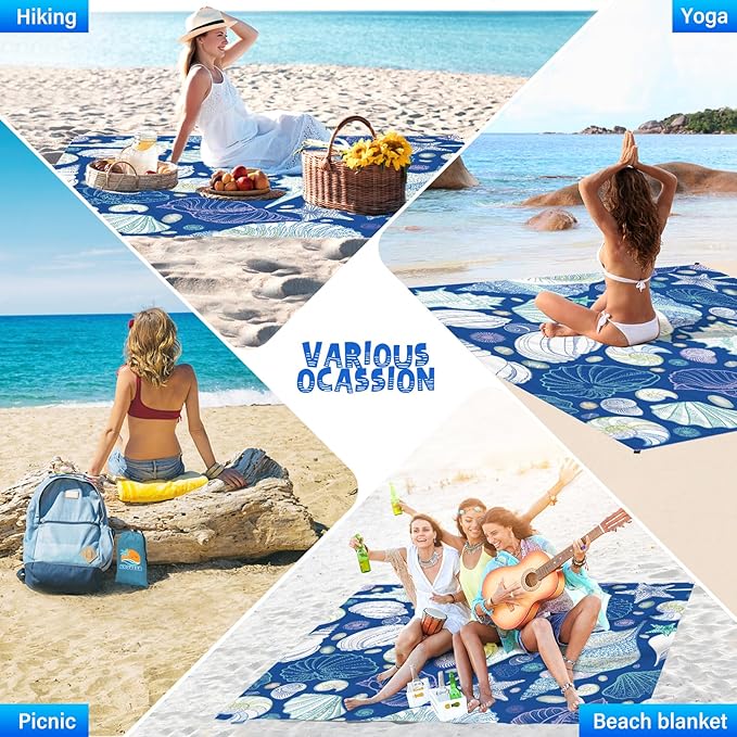 Beach Blanket Waterproof Sandproof 1-7 Adult Oversized 78 '' × 110 '' Lightweight Durable Compact Sand Free Beach Mat for Travel Camping Hiking Picnic Blanket Extra Large
