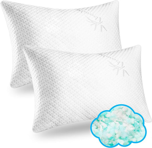 Xtreme Comforts 2-Pack Memory Foam Pillows Made in The USA - Queen Size, Slim Cooling Pillow for Sleeping on Side, Back & Stomach - Firm and Soft Bed Pillows
