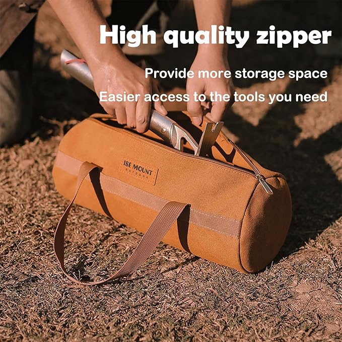 Tent Stakes Bag, Double Layer Tent Pole Pegs Storage Bag, Camping Accessories Large-Capacity Canvas Tool Bag with Zipper for Man Camping, Hiking (40cm Balck)