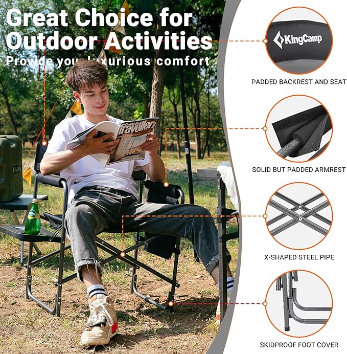KingCamp 2-Pack Directors Camping Chair with Padded Folding Portable Seats, Black