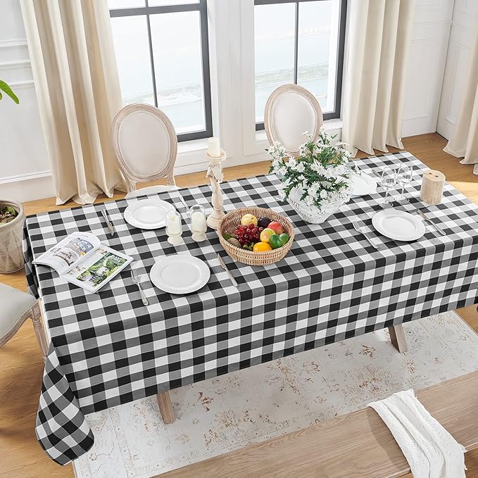 Softalker Gingham Checkered Rectangle Tablecloth - Waterproof Buffalo Plaid Table Cloth Stain Resistant Washable Table Cover for Picnic/Camping/Outdoor - Black and White, 54 x 120 Inch