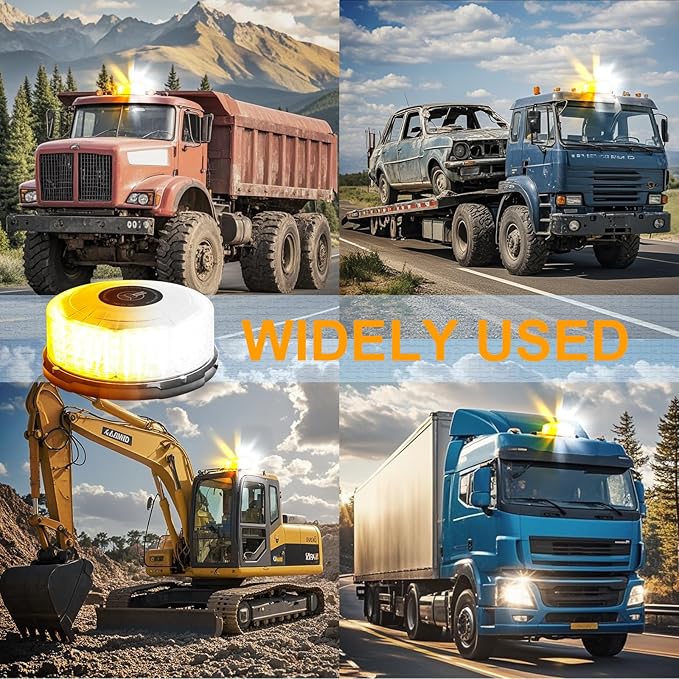 1PCS Magnetic Beacon Lights, 96LED Rooftop Mini Strobe Safety Flashing Warning Emergency Lights for Vehicles Trucks Forklift Tractors Golf Carts Boat Trailer Car Van (Amber&White)