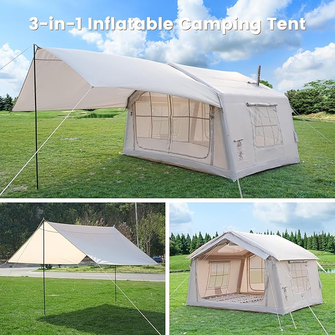 ABORON 2/6/8 Person Inflatable Camping Tent, Easy Setup Blow Up Tent with Hand Pump, PU3000mm Waterproof & Breathable 4 Season Glamping Tent for Outdoor Camping