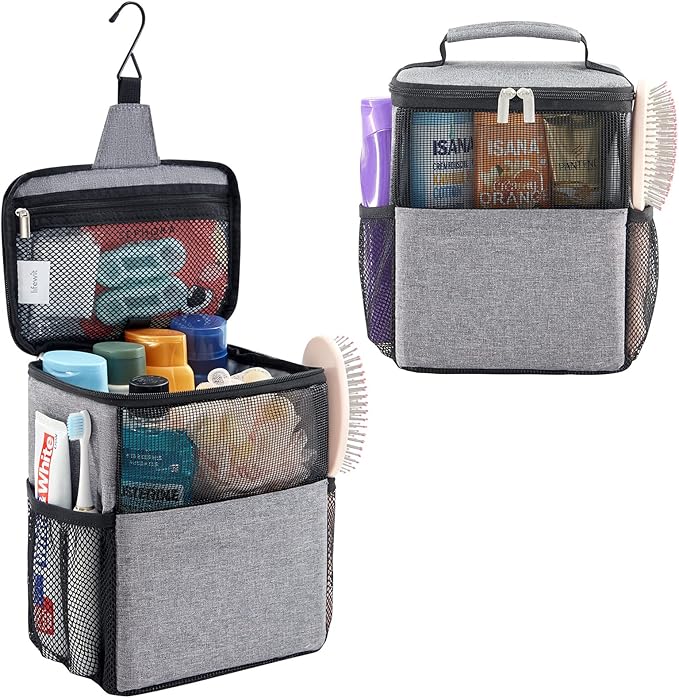Lifewit Mesh Shower Caddy Bag Portable College Dorm Room Essentials Caddy Tote Basket for Bathroom, Gym, Travel, Camping Quick Dry Hanging Shower Organizer Toiletry Bag for Women Wen, Medium, Gray