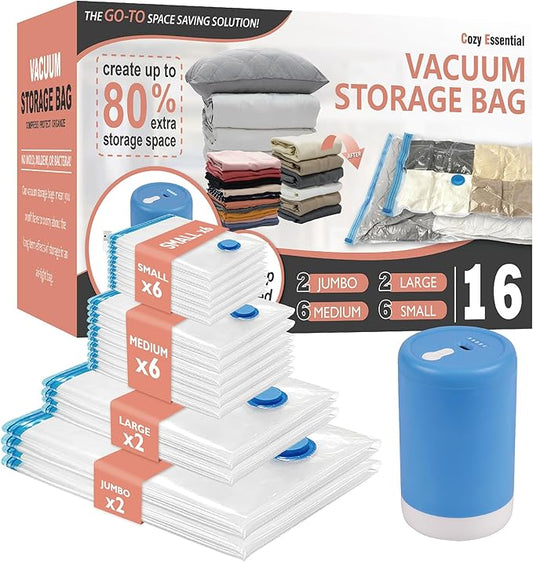 16 Pack Space Saver Storage Bags with Electric Air Pump