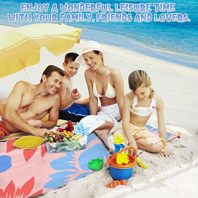 Beach Blanket Waterproof Sandproof 1-7 Adult Oversized 78 '' × 81 '' Lightweight Durable Compact Sand Free Beach Mat for Travel Camping Hiking Picnic Blanket Extra Large