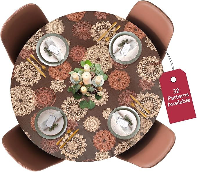 LAMINET Elastic Fitted Table Cover - Medallion - Small Round - Fits Tables up to 44 Diameter