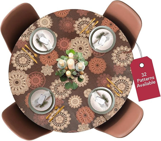 LAMINET Elastic Fitted Table Cover - Medallion - Small Round - Fits Tables up to 44 Diameter