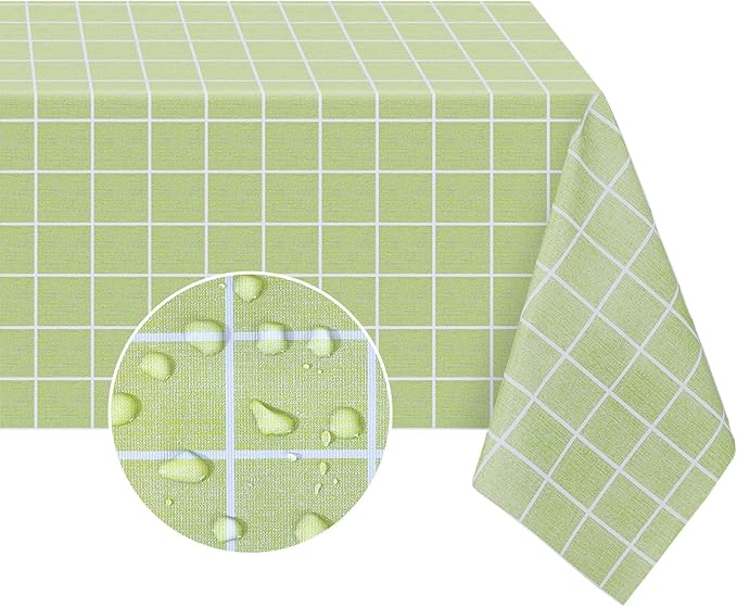 Romanstile Rectangle Plastic Tablecloth, 100% Waterproof Oil-Proof Checkered PVC Table Cloths, Heavy Duty Vinyl Table Covers for Dining, Camping, Picnic, Outdoor - 54 x 120 Inch, Green