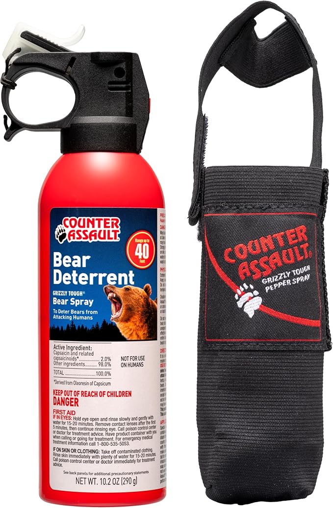 Counter Assault Bear Spray - Bears, Mountain Lions, Coyotes - Long-Range 40ft Distance - Pepper Spray Safety Gear for Hiking & Camping Protection - 2% Capsaicin - 10.2 oz