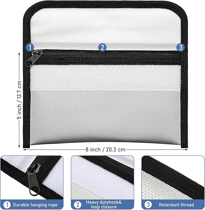 Leinuosen 6 Pack Small Fireproof Bag 8 x 5 Inch Fireproof Money Waterproof Pouch Document Bag with Zipper Silicone Coated Money Holder Safe Accessories for Valuables Passport (Silvery)