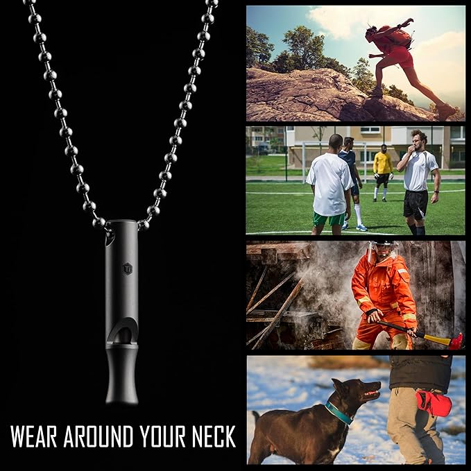 KeyUnity Titanium EDC Whistle Outdoor Emergency Whistle for Keychain, Comes with Necklace to Hang on Neck