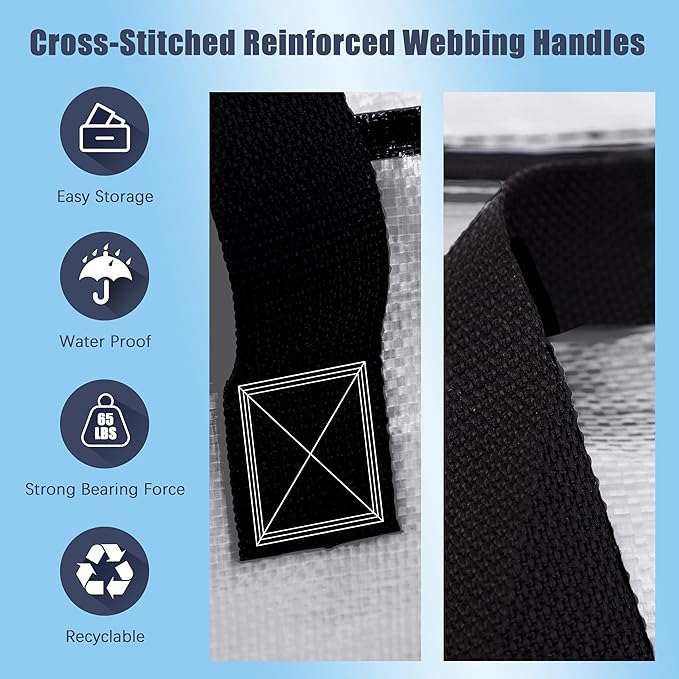 12 Pack Large Strong Moving Bags with Zippers & Carrying Handles - Water-Resistant - Heavy Duty Storage Tote for Space Saving Moving Storage, Fold Flat, Alternative to Moving Box (Silver)