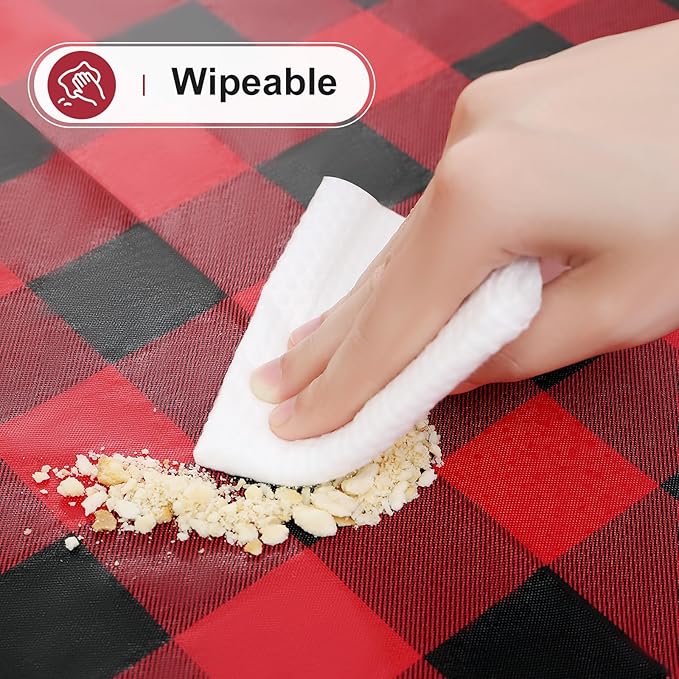 misaya Rectangle Waterproof Vinyl Table Cloth, Buffalo Flannel Backed Tablecloth, Wipeable Plastic Table Cover for Dinner, Kitchen, Picnic (60" x 120", Red and Black)