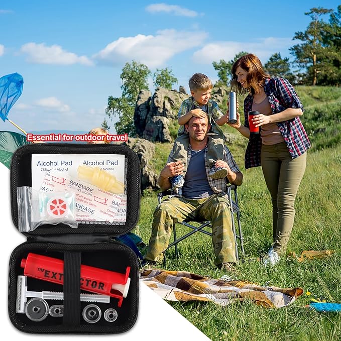 Snake Bite Kit Sting Kit Venom Extractor Suction Pump Emergency Sting Bite Kit First Aid Supplies for Backpacking Camping and Hiking (Red)