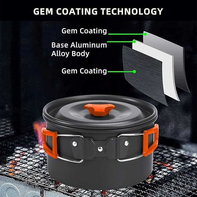 aiGear 3pcs Camping Cookware Mess Kit, Non-Stick Camping Pan Pot Kettle, Lightweight Aluminum, Collapsible Portable Camping Cooking Set for Outdoor Cooking Hiking Picnic