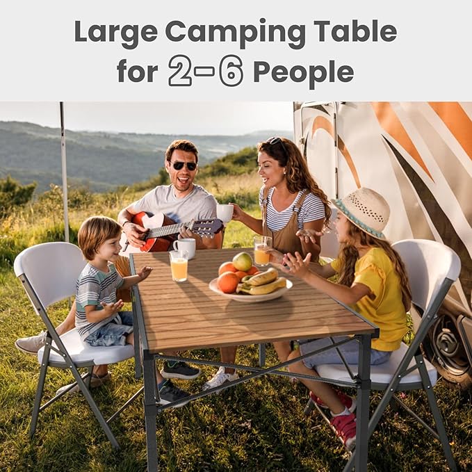 Portable Outdoor Camping Table Large for 2-6 Person - Foldable Camp Table with Aluminum Roll-Up Top & Carry Bag for BBQ, Tailgating, Backyard, 220 Lbs Capacity, Stable & Sturdy (Natural)