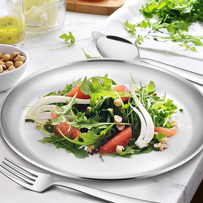 Homikit Stainless Steel Plates for Kids, 4-Piece 10.2 Inch Metal 304 Kids Toddler Plates for Children Adults, 18/8 Non Toxic Dinner Camping Dishes Set of 4, Dishwasher Safe & Reusable