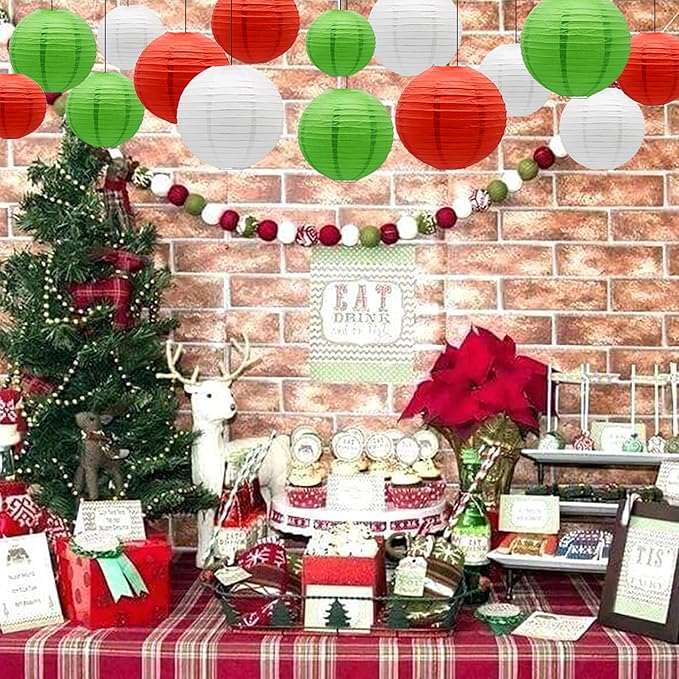 Paper Lanterns Party Decorations Red White Green - Hanging Paper Lanterns Indoor Outdoor - Christmas Fiesta Mexican Supplies Patrick's Day Decoration, 15pcs