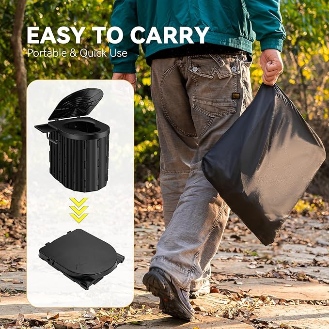 Portable Toilet, Upgraded 15'' Camping Toilet for Adults with Lid, Folding Toilet with Removable Paper Holder, Travel Portable Potty for Camping, Hiking, Roadtrip, Tent, Truck Drivers