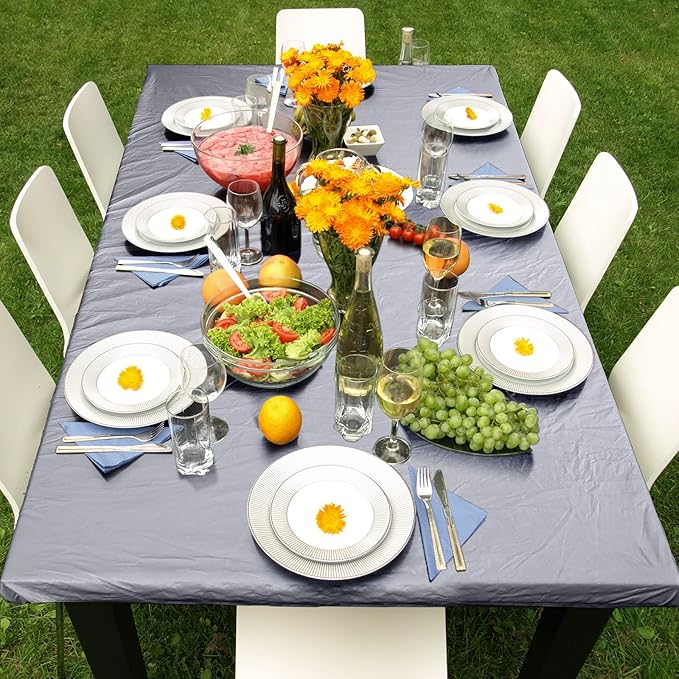 3 Pcs Picnic Table and Bench Fitted Tablecloth Cover for 6 Ft Table 30 x 72 Inch Vinyl Fitted Elastic Edges Waterproof Wipeable Tablecloth for Indoor Outdoor Travel Picnics Patio Camping (Grey)