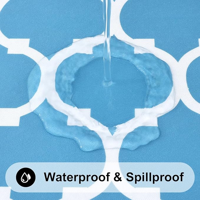 Smiry Rectangle Picnic Table Cover, Waterproof Elastic Fitted Camping Tablecloths for 5 Foot Tables, Wipeable Flannel Backed Vinyl Tablecloth Protector for Indoor, Outdoor (Light Blue, 30x60 Inches)