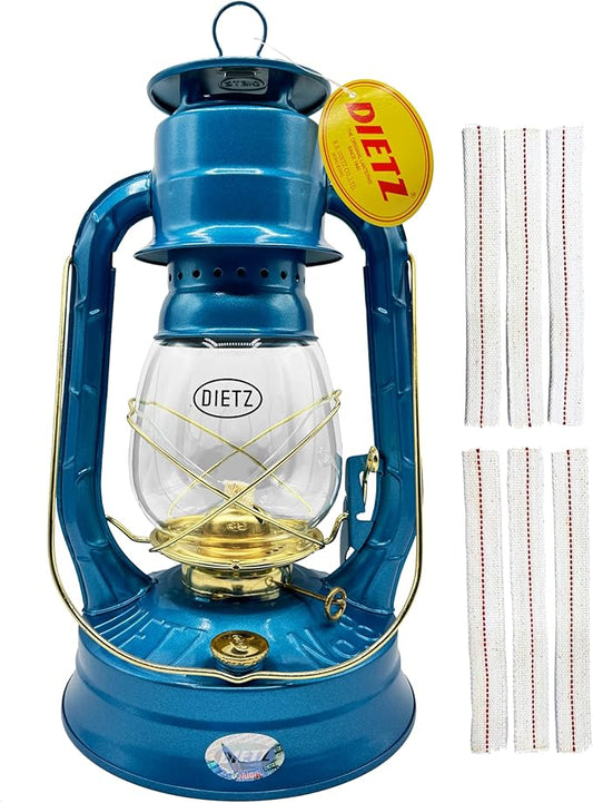 Light of Mine - Dietz #08 Air Pilot Blue with Gold Trim Oil Lantern with 7/8" Replacement Wick Strips (Blue with Gold Trim)