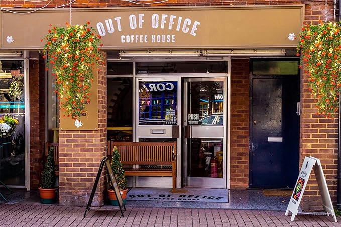 RECUTMS Artificial Plant, 3 Pack Hanging Plants with 30 LED Lights, 11.5in Eucalyptus, Orange Red, Indoor Outdoor Decoration