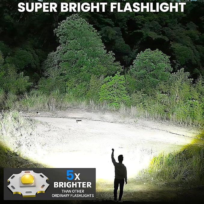 Rechargeable LED Flashlights High Lumens, 99,000 Lumen Super Bright Flashlight with 7 Modes & Waterproof, Powerful USB Rechargeable Handheld Flash Light for Camping Home, Black