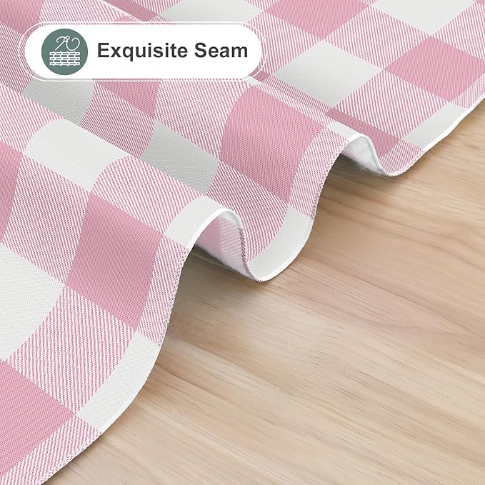 misaya Rectangle Waterproof Vinyl Table Cloth, Buffalo Flannel Backed Tablecloth, Wipeable Plastic Table Cover for Dinner, Kitchen, Outdoor (54" x 78", Pink and White)