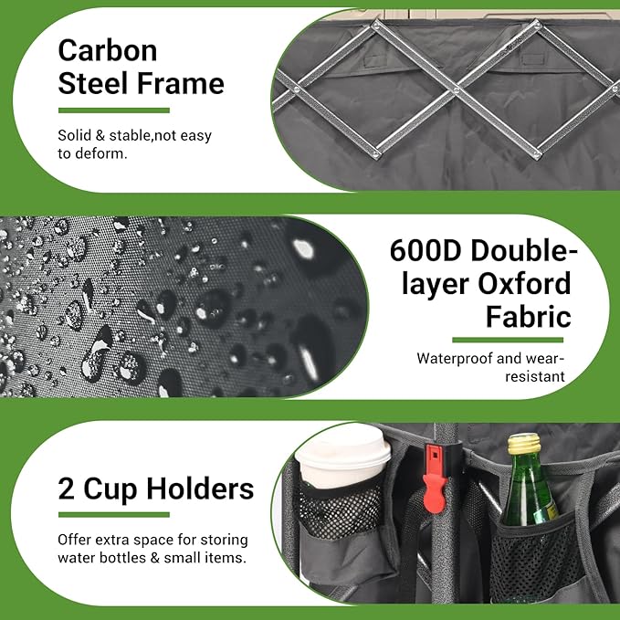 400L Heavy Duty Folding Wagon Cart-450LBS Capacity All-Terrain Beach Cart with Big Wheels & Drink Holders-Push/Pull Utility Cart for Groceries, Camping, Sports, Shopping (Grey)