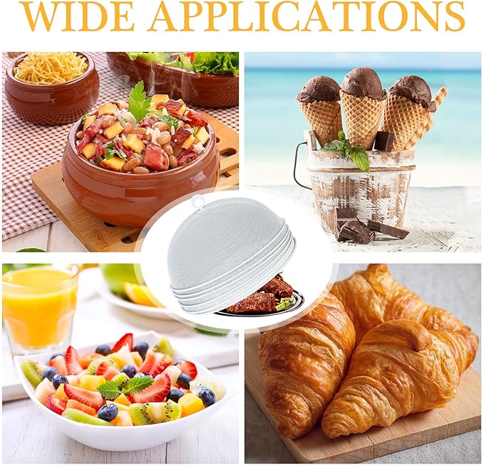 Gerrii 6 Pcs Metal Mesh Food Cover Outdoor Mesh Food Tents Dome Screen Plate Covers for Dinner Plates Reusable Fruit Fly Nets Picnic Umbrella for Table, BBQ, Camping, Party (White,14 Inch)