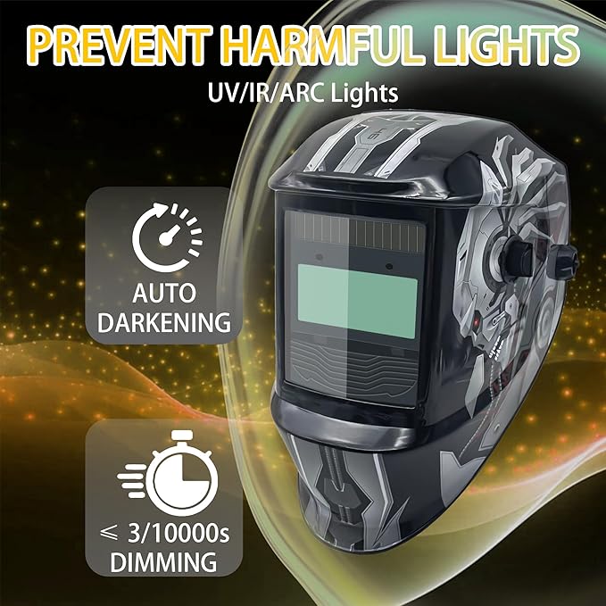 Auto Darkening Welding Helmet with Large Viewing Screen, Solar Powered, Adjustable Shade Range 9-13, Lightweight Welding Mask for TIG MIG ARC Plasma Cutting