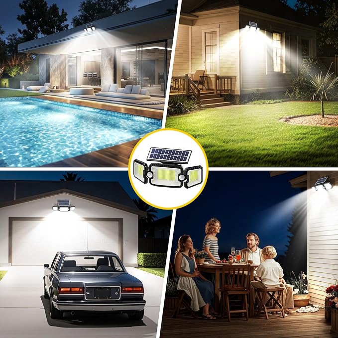 Solar Power Outdoor Light Lamp, Day to Dusk Modes, 305 LED 3000LM 270° Wide Angle Motion Sensor Flood Light, 2200mAH High Capacity, Motion Lights for Outside, Yard, Patio, Pathway