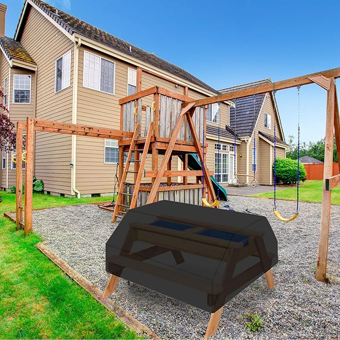 38 Inch Picnic Table Cover, Waterproof Patio Camping Table Cover Fits for Toddler Kids Outdoor Picnic Table Bench Set,Sand and Water Activity Table Covers- 38"L x 38"W x 19.5"H