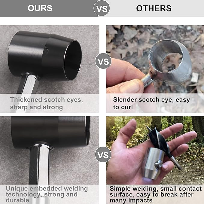 KOSIBATE Bushcraft Gear, Hand Auger Wrench for Easy Wood Drilling - Settlers Wrench and Bushcraft Tools Perfect for Camping and Woodworking Tasks-Scotch Eye Wood Drill with Leather Case Brown