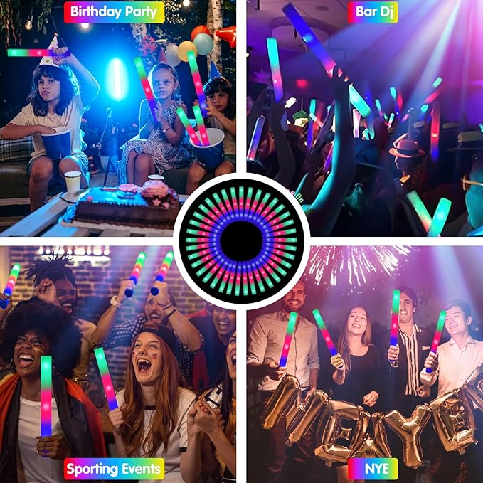 46PCS Foam Glow Sticks, Foam Light Up Sticks with 3 Modes Colorful Flashing, Glow Stick Bulk Party Pack, Glow in Dark Party Supplies, LED Foam Sticks Bulk for Wedding, Raves, Concert, Halloween