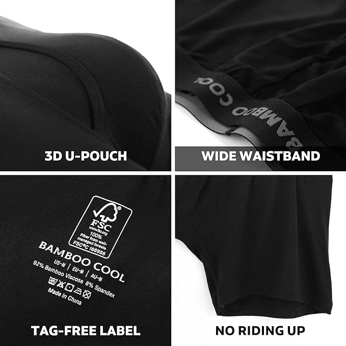 BAMBOO COOL Men's Ultra Breathable Underwear,No Riding Up Boxer Briefs with ComfortFlexible Waistband,Multipack