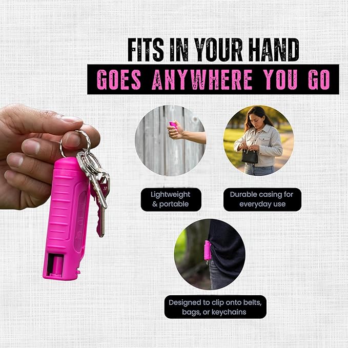 Police Magnum Keychain Pepper Spray Self Defense Belt Clip Holder - 2 Pack Tactical Maximum Strength OC with Dye - Small Safety Key Chains for Women & Men - Made in The USA