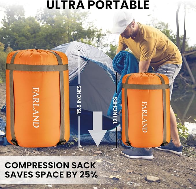 FARLAND Sleeping Bags 30℉ for Adults Teens Kids with Compression Sack Portable and Lightweight for 3-4 Season Camping, Hiking,Waterproof, Backpacking and Outdoors