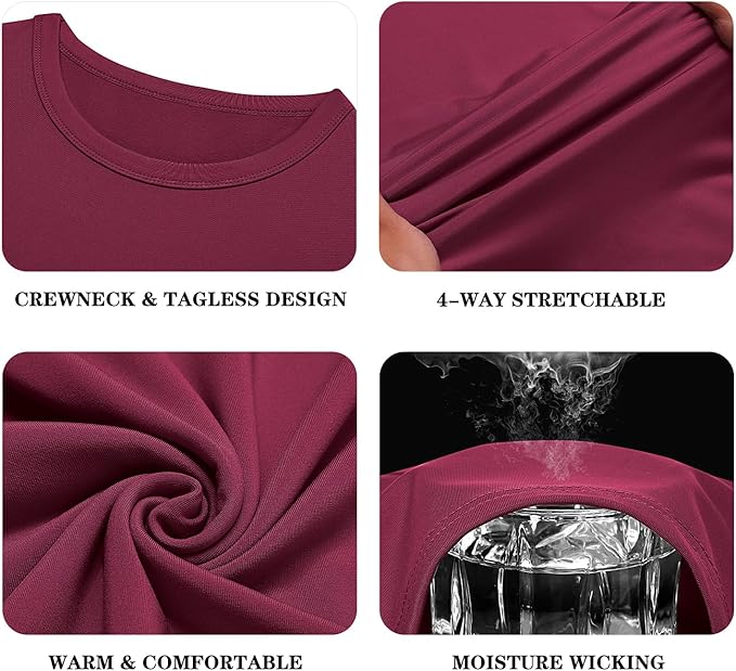 URRU Thermal Underwear for Men High Stretch Fleece Lined Long Sleeve Crewneck Thermal Shirts Base Layer Top Men Cold Weather