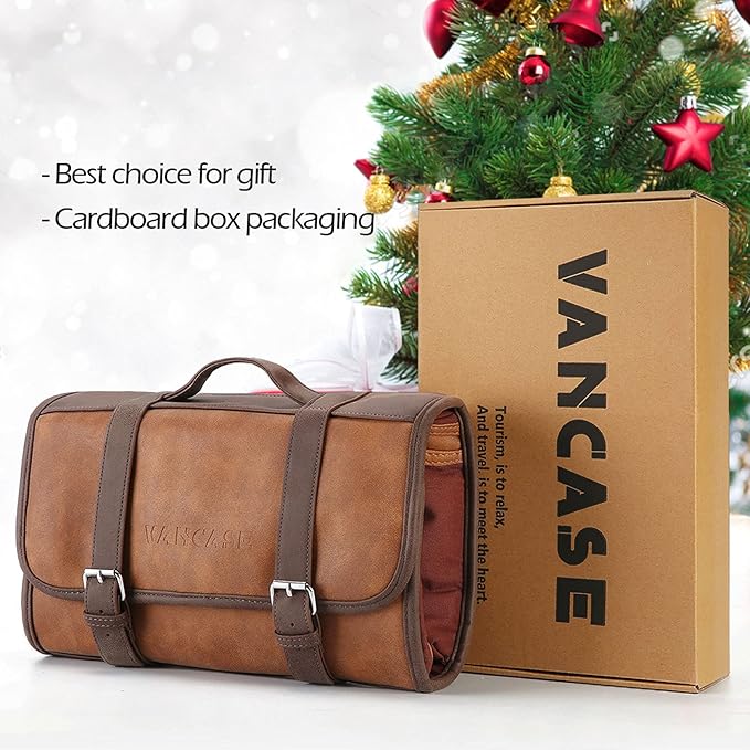 Hanging Toiletry Bag for Men Leather Bathroom and Shower Organizer Travel Makeup Accessories kit Great Gift