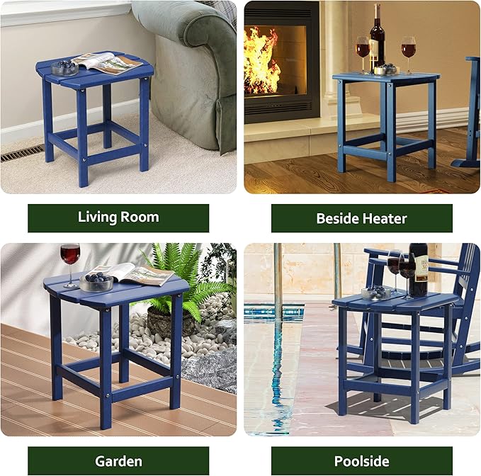 TORVA Patio Adirondack Side Table, Outdoor End Tables All-Weather Resistant HDPE Humidity-Proof Long Time Use for Deck, Lawn,Garden, Porch, Backyard End Table(Navy Blue Color-1 Tier)