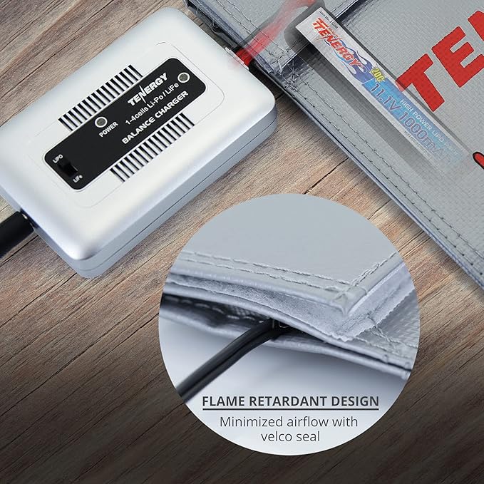 Tenergy Lipo Bag, Fire Retardant Lipo Battery Bag for Charging and Storage, 7x9inches