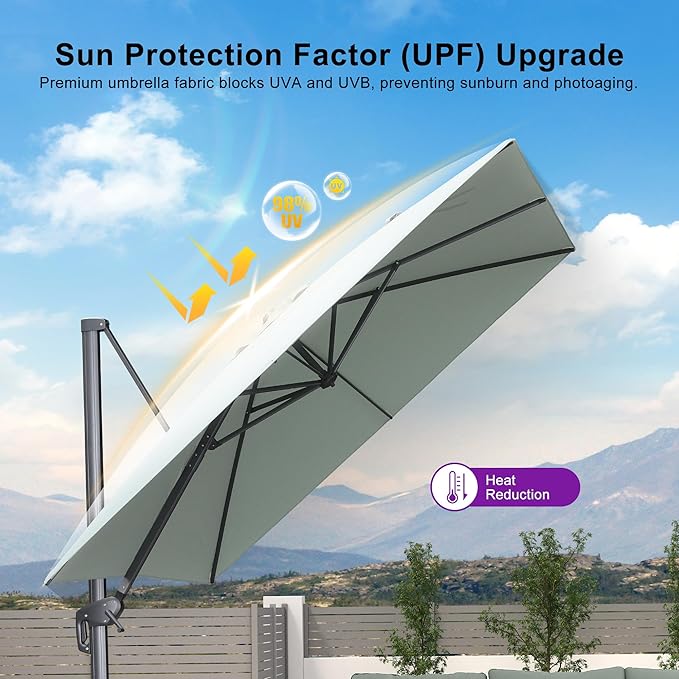 PURPLE LEAF 9 FT Cantilever Patio Umbrella Outdoor Aluminum Offset Square Umbrella with 3 Years Fade Resistance Recycled Fabric and 360-degree Rotation for Deck Pool Garden, Mint Green