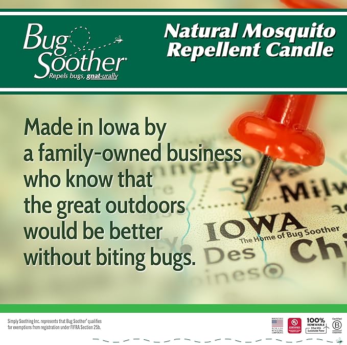 Bug Soother - Natural Insect, Gnat and Mosquito Repellent Candle, 1oz Bottle of Bug Spray Deterrent - Safe for Adults, Kids, Pets, Environment - Made in USA