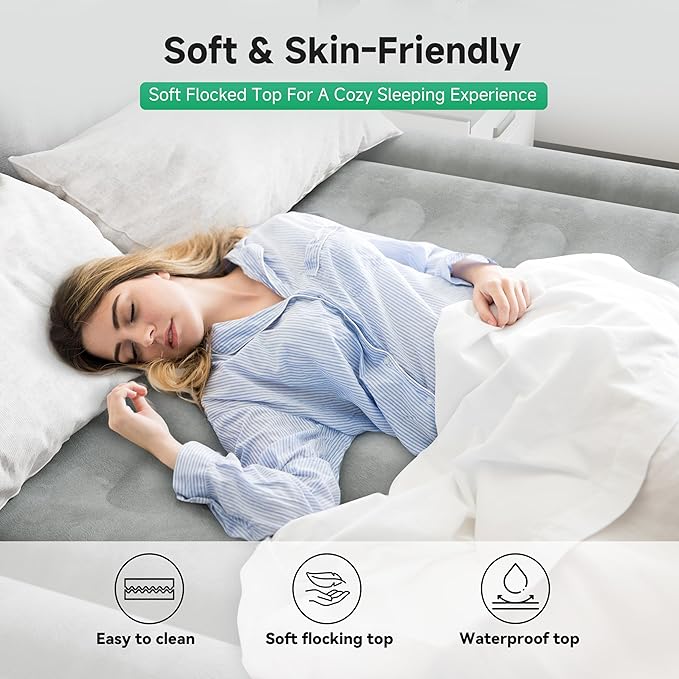 Air Mattress Queen with Built-in Pump 18", Comfortable Self-Inflating Air Mattress with High-Speed Pump, Durable Blow Up Mattress Queen with Storage Bag for Guests, Camping, Travel