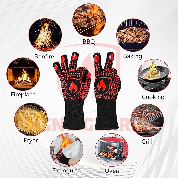BBQ & Grill Gloves, Oven Gloves, 1472°F Silicone Oven Mitts Heat Resistant Grilling Gloves Fireproof Non-Slip for Barbecue Cooking Baking Smoking, 1-Pair Red（M）