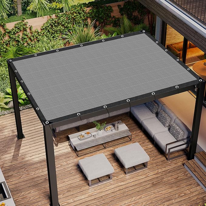 Sun Shade Cloth with Grommets,90% UV Protection Shade Fabric,Pergola Shade Cover Canopy Fence Privacy Screen Balcony,Sunshades for Patio Pergola Garden Backyard Porch Outdoor,Grey-8x10FT