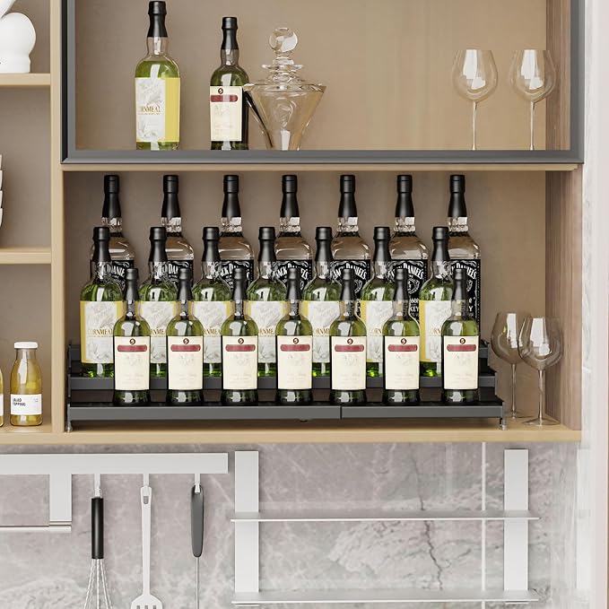 Expandable Spice Rack organizer with 3-Tier step shelf,Modern Design heavy duty,Non Skid and Visibility ,Great for Kitchen Cabinet,Bathroom,dressing table,Cupboard, Pantry and more(2PACKS/BLACK)